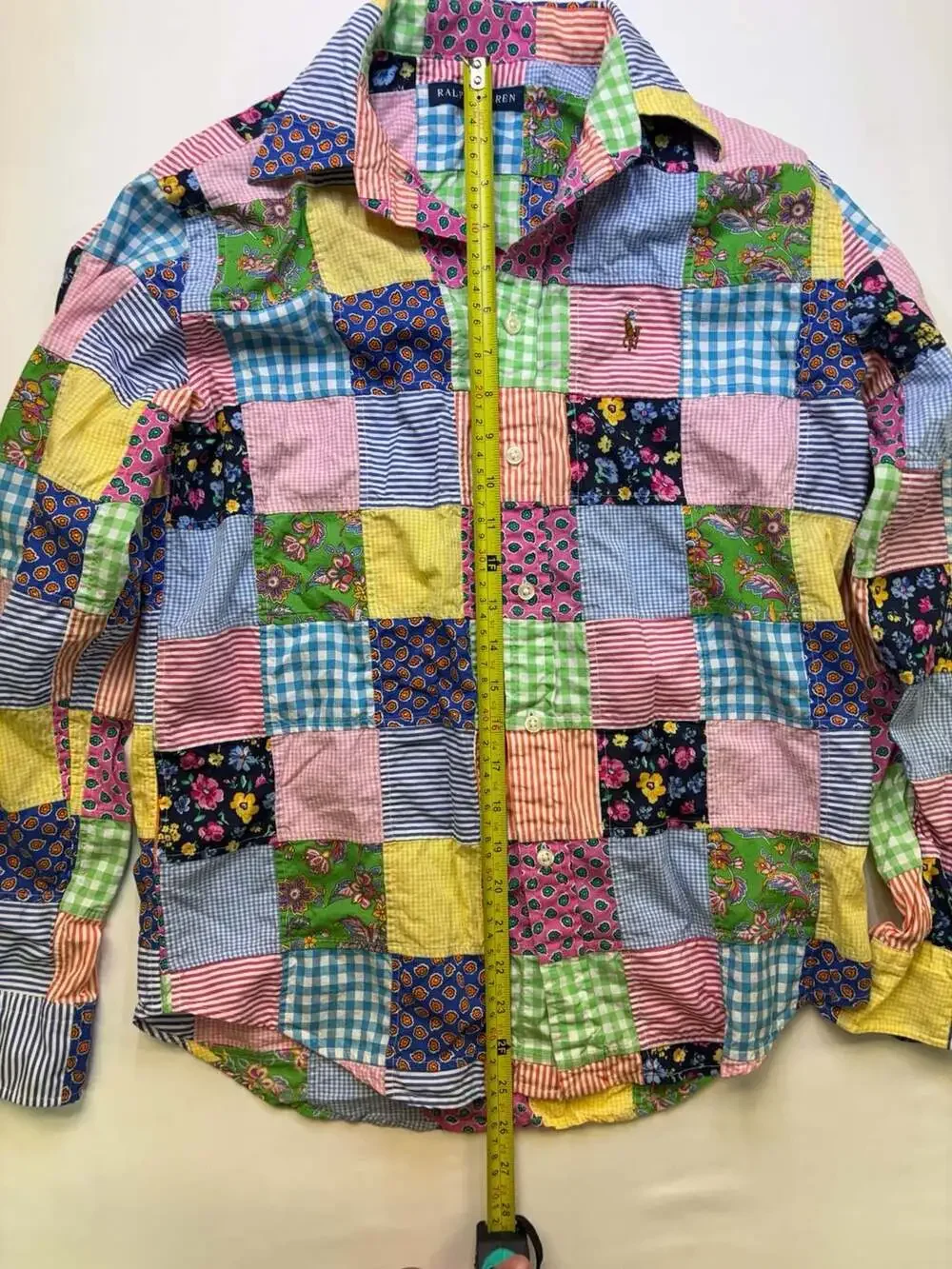 Ralph Lauren Girls Patchwork Print Long Sleeve Button-Down Shirt Size 4